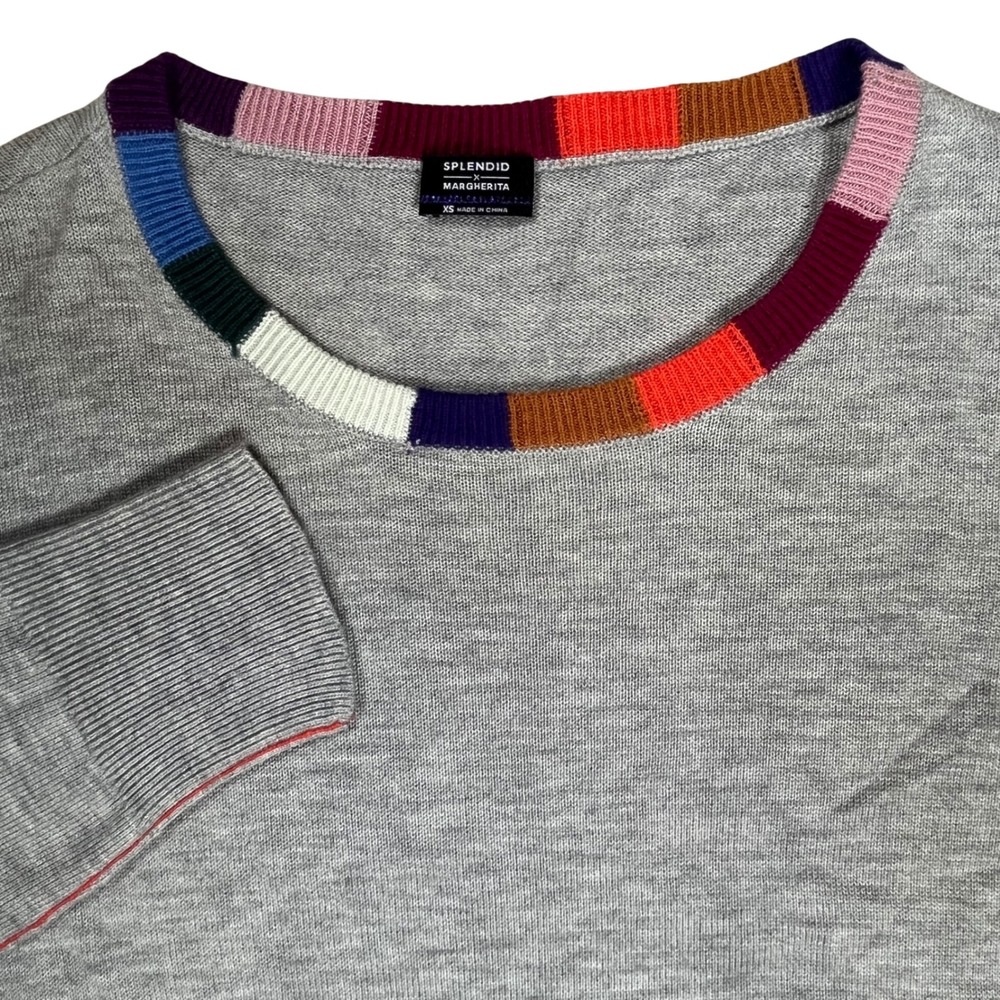 Splendid Margherita Sweater Womens XS Gray Multi Color Neck Cashmere Mix R8440MA